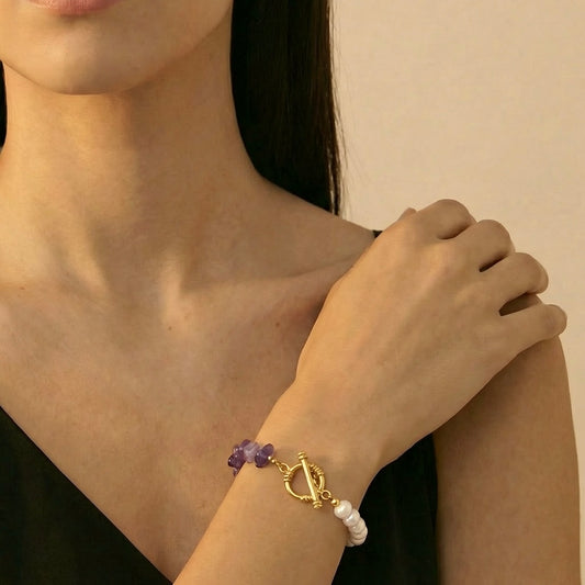 amethyst quartz pearl bracelet