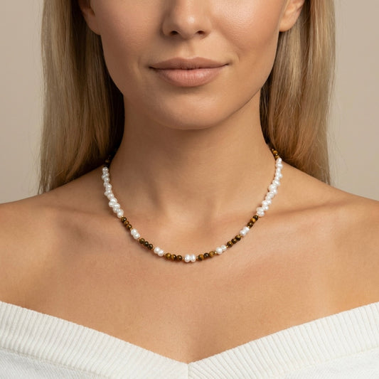 tigers eye pearl necklace
