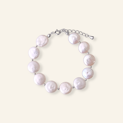 Luna freshwater coin pearl bracelet with silver-tone details