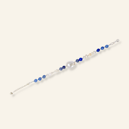 Baroque freshwater pearl bracelet with natural blue gemstones and sterling silver in melbourne.
