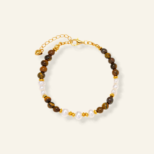 Bracelet with tigers eye and white pearls