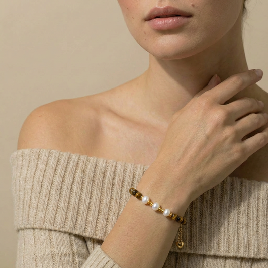  pearl bracelet with tiger's eye beans