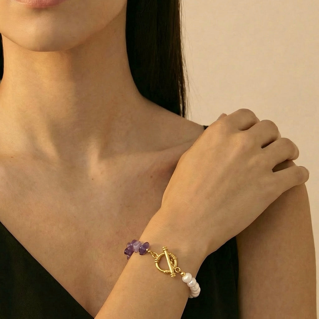 amethyst quartz pearl bracelet