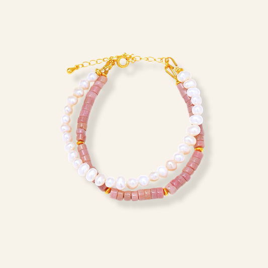 pearl bracelet with gemstone beans