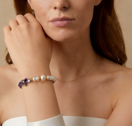 amethyst quartz pearl bracelet