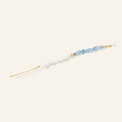 aquamarine pearl bracelt with gold chain 