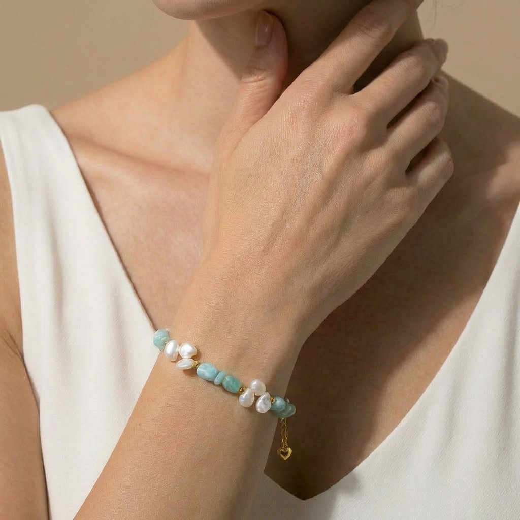 bracelet with pearls and amazonite beads 