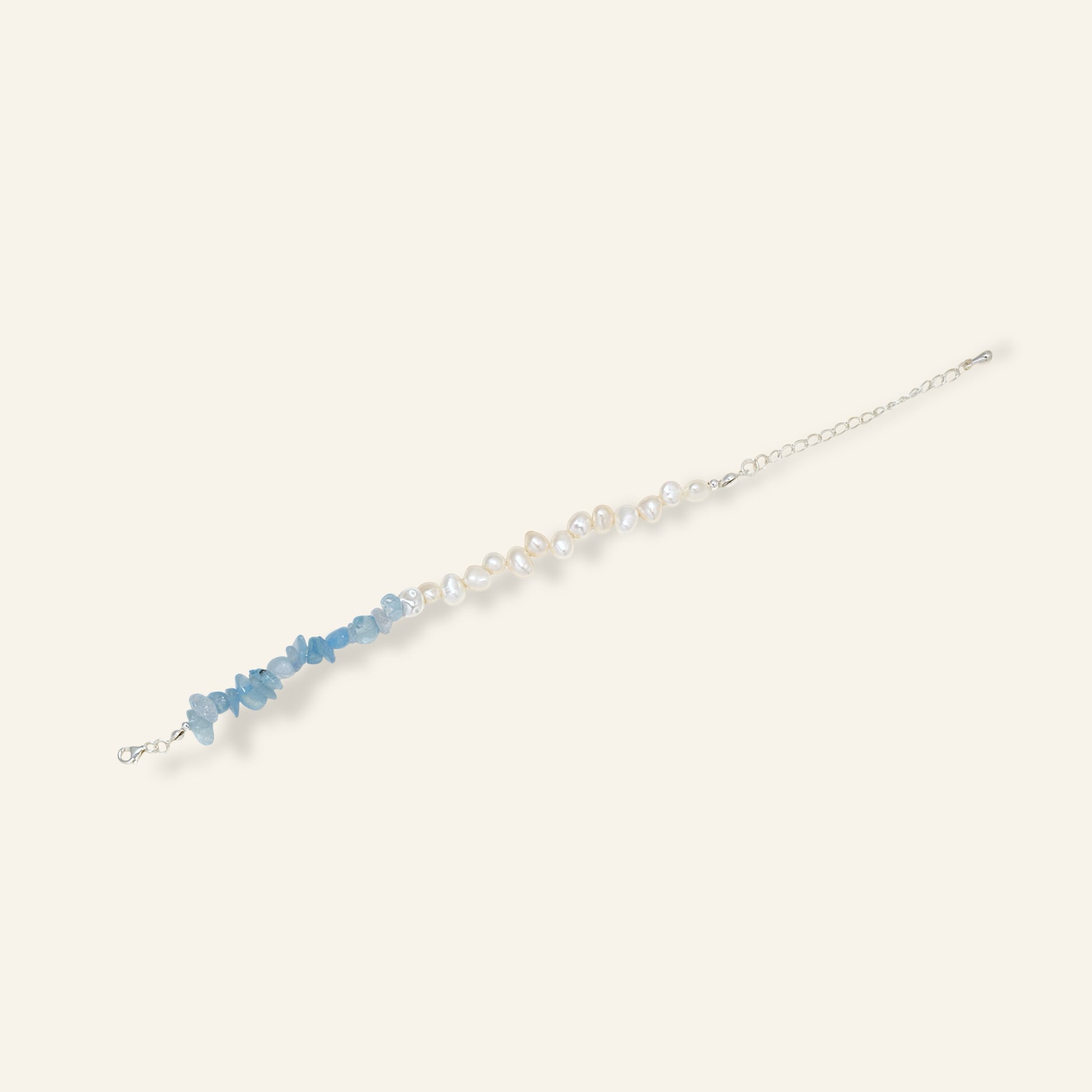Delicate Pearl  bracelet with Aquamarine Gemstone