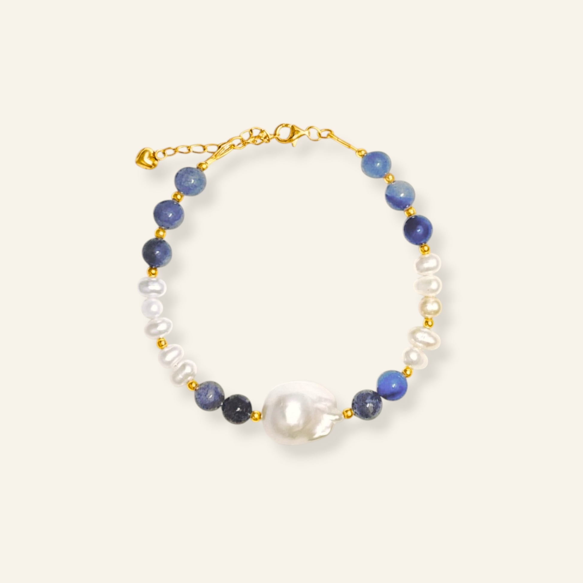 Baroque freshwater pearl bracelet with natural blue gemstones and gold plated sterling silver in Australia.