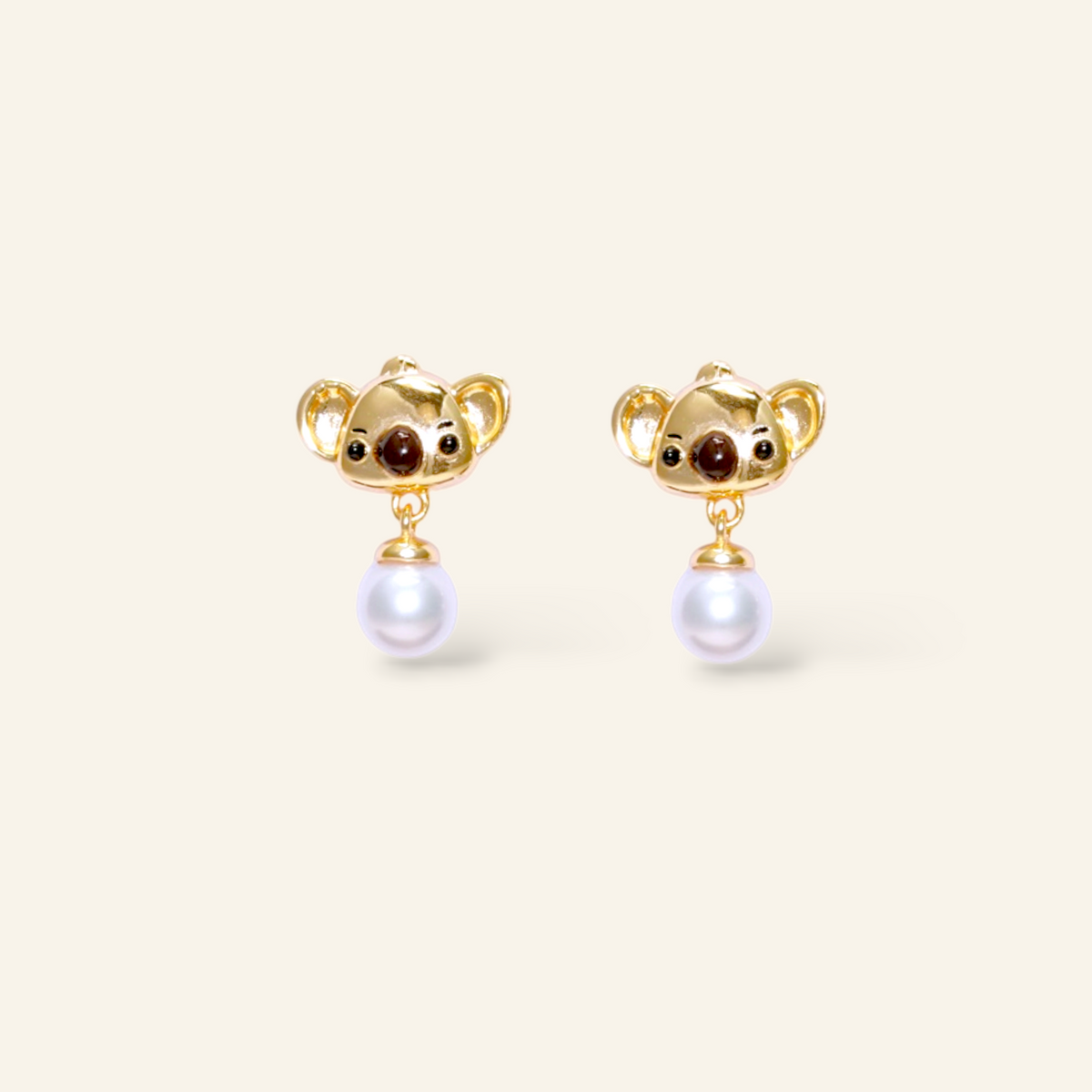 Koala pearl drop earrings in gold