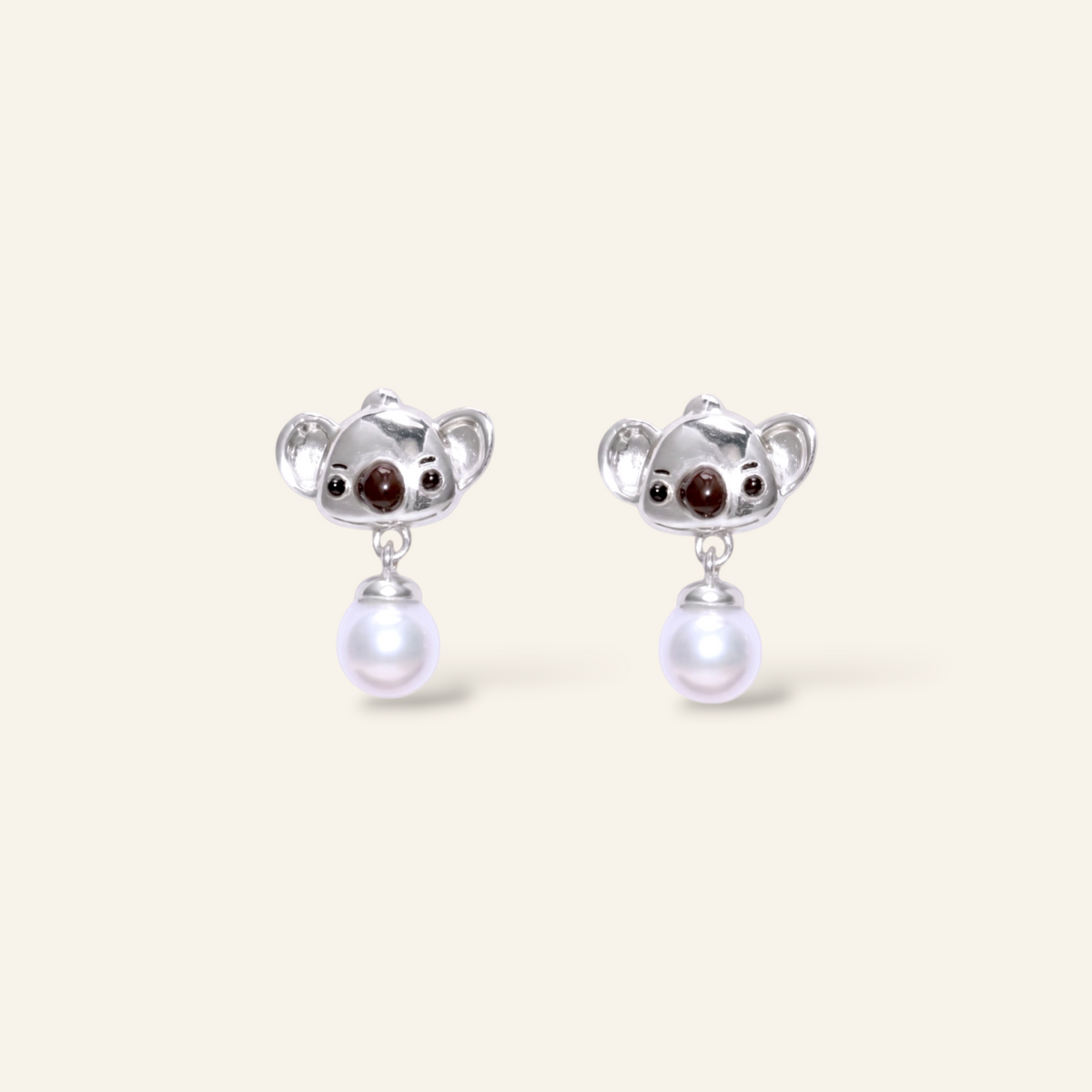Koala pearl drop earrings in silver