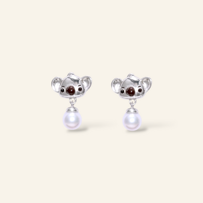Koala pearl drop earrings in silver