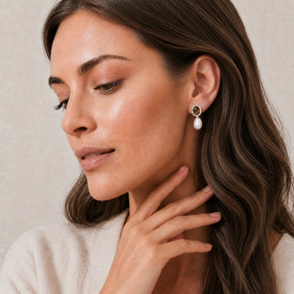 pearl earrings with tiger eye stones 