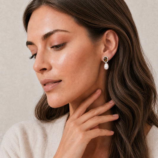 pearl earrings with tiger eye stones 