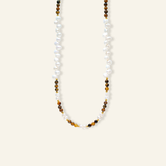 tigers eye pearl necklace