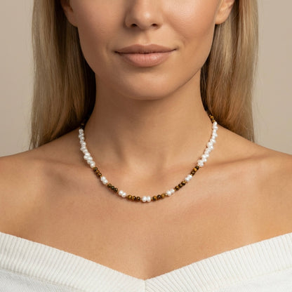 tigers eye pearl necklace