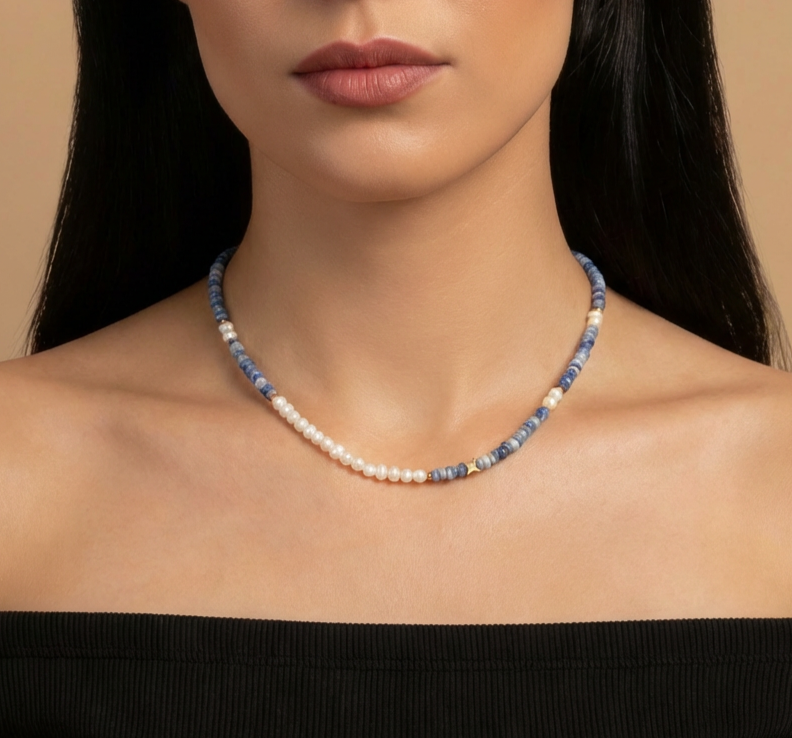 blue aventurine pearl necklace